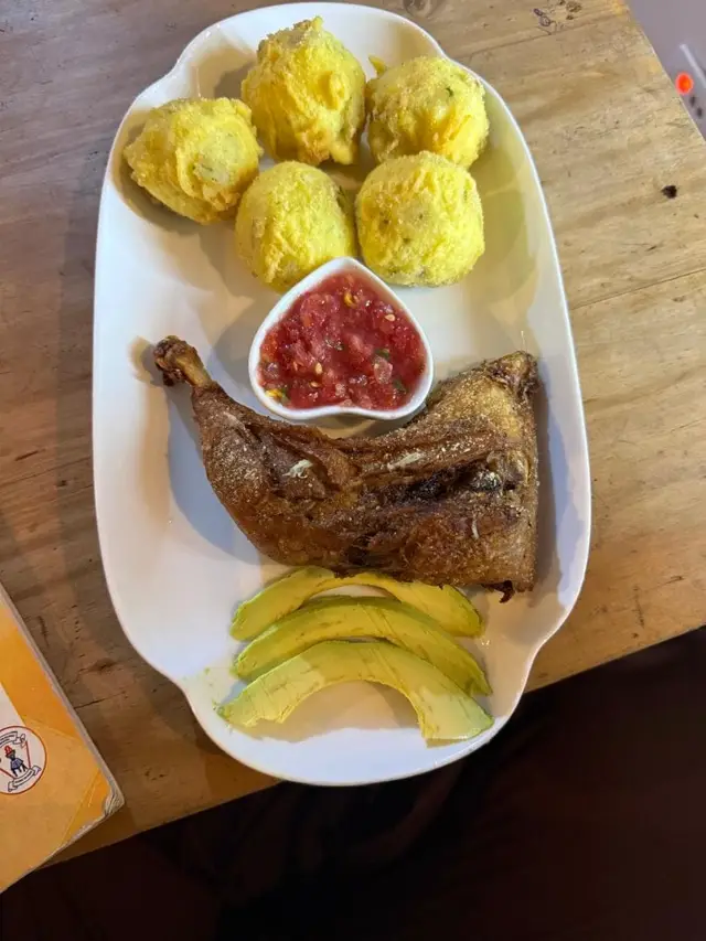 Roast chicken with avocado, sauce and mashed plantain, from Petty's Kitchen